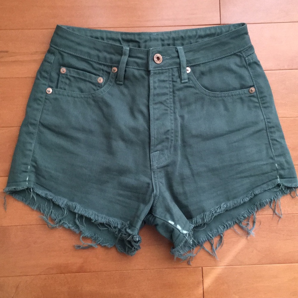 NSF olive green high waist cotton denim shorts size 25, XS